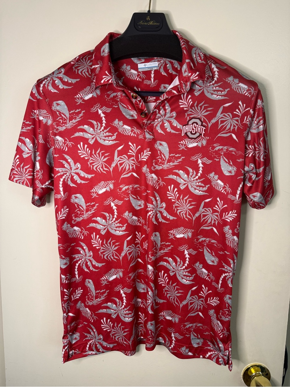Columbia PFG Ohio State Buckeyes Men's Medium Red Tropical Fishing Polo Shirt⁠